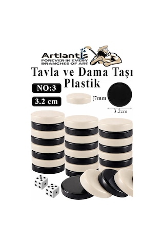 Tavla Pulu Orta Boy No:3 1 Paket Tavla Ve Dama Taşı Plastik 3.2 Cm Zar Hediyeli Gri Siyah 32 Mm Oyun Pulu