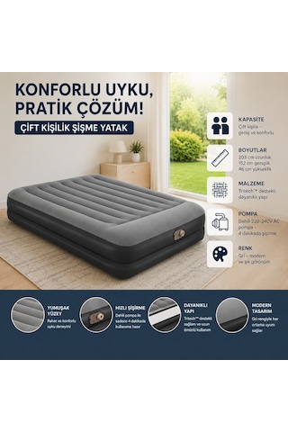 Altınkaya Ticaret Çift Kişilik Şişme Yatak + Pompa 67403 Gri - Siyah