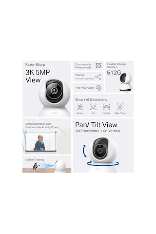 Tr Tp-link Tc74, 5mp İç Mekan Güvenlik Kamerası, Aı Gelişmiş Algılama İnsanlar/evcil Hayvanlar/araçlar/bebek A Diğer
