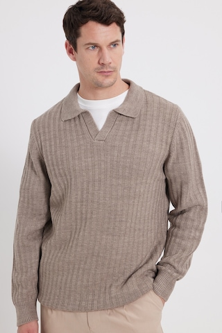 Tudors Erkek Standart Fit Normal Kesim Polo Yaka Kahverengi Kazak-46288