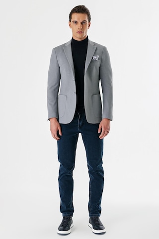 İmza Gri Desenli Mono Yaka Astarlı Çift Yırtmaç 6 Drop Slim Fit Dar Kesim Klasik Ceket 1002240150-gri Gri