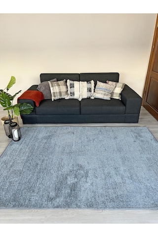 Konya Yıkanabilir Makine Dokuma Modern Çizgili Salon Yolluk Düz Halı Mavi