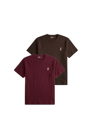 Genius Store Erkek Siyah Tişört %100 Pamuk Süprem Basic Tişört Bisiklet Yaka Nakışlı T-shirt Erkek-2li Bordo-kahverengi