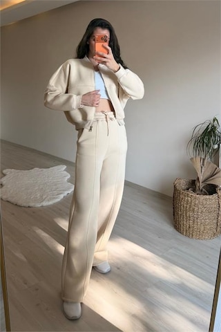 Neşeli Butik Kadın Oversize 3 İplik Cepli Eşofman Takımı Nm029 Bej