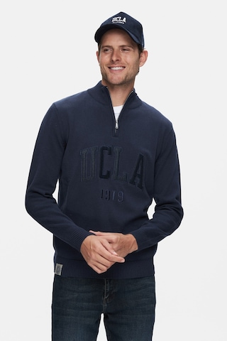 Ucla Arthur Lacivert Yarım Fermuarlı Nakışlı Standard Fit Erkek Triko Lacivert