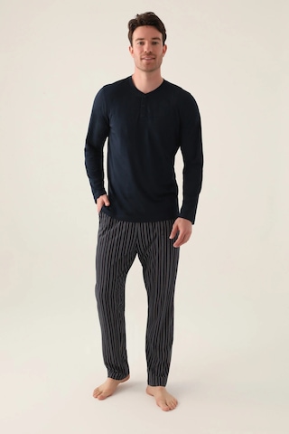 Arnetta 3013 Pamuk Uzun Kol Erkek Pijama Takımı Navy Lacivert