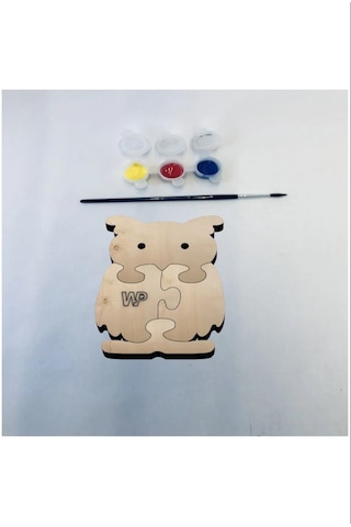 Masif Ahşap Puzzle Çocuklar İçin Boyanabilir Baykuş Boya Setli