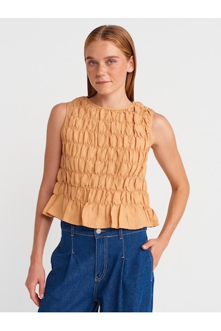 Dilvin 50845 Kolsuz Crop Bluz-bej Bej