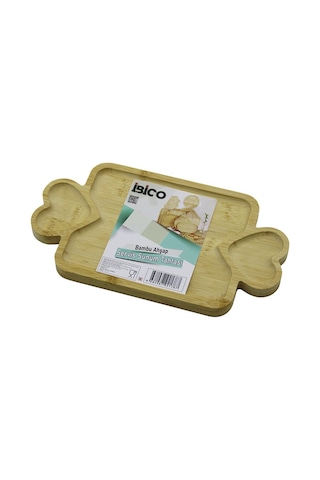 Dikdörtgen 3 Bölmeli 2in1 Kalp Kulp - Bölme + 1 Ahşap Bambu Servis Sunum Tepsi - Tahtası 25 X 14 X 1.4cm Çok Renkli