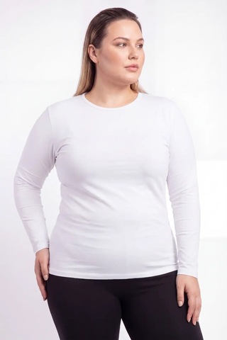 Terrien Özel Seri Hediye Kombin Rahat Kadın Büyük Beden Bisiklet Yaka Uzun Kollu Body Beyaz