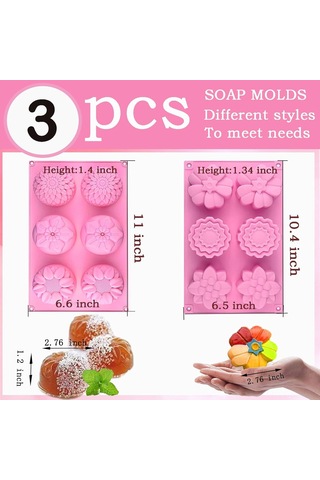 Springsun 3'lü Gıda Kalitesi Silikon Kalıp Seti - Çiçek Şekilli, El Yapımı Sabun, Kek, Çikolata Ve Kurabiye İçin - Anti Yapışkan, Isı Dayanıklı -40 C/+230 C Pembe