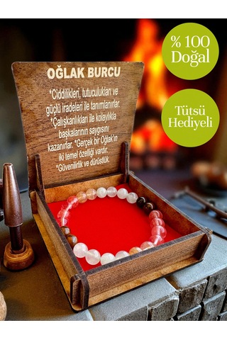 Oğlak Burcu Doğaltaş Bileklik %100 Doğal Taş, Tütsü Hediyeli, Kutulu Hediyelik Çok Renkli