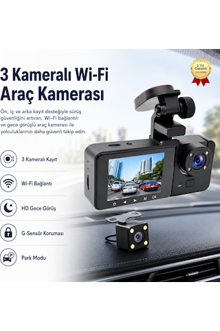 Ön İç Arka 3 Kameralı Wi-fi Gece Görüş, G-sensör Ve Park Modu Araç Kamerası-1709