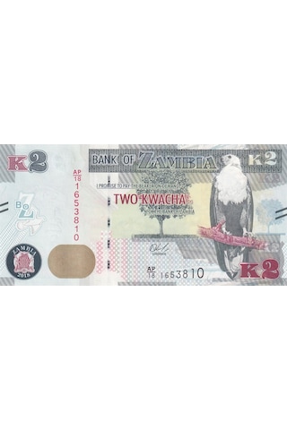 Zambiya, 2 Kwacha 2018 Çil Eski Yabancı Banknot