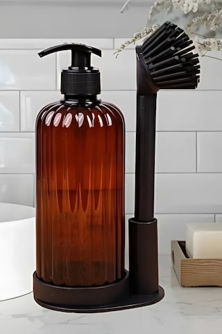Mutfak Banyo 2 Li Temizlik Seti, Sıvı Sabunluk Deterjanlık 500ml + Silikon Uçlu Bulaşık Fırçası Seti Antrasit