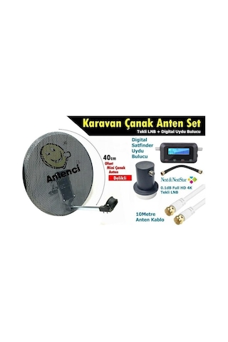 Antenci 40cm Delikli Karavan Çanak Anten Seti + Divisat Dijital Uydu Bulucu