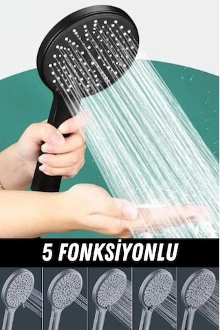 Duş Başlığı Yüksek Tazyikli Tasarruflu Banyo El Ayak Duşu Siyah Ultra Lüks 5 Fonksiyonlu Ayarlanabilir Dayanıklı Çok Renkli