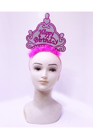 Özel Seri Kutlama Ürünü Happy Birthday Neon Pembe Renk Doğum Günü Tacı 24x15 Cm Yetişkin