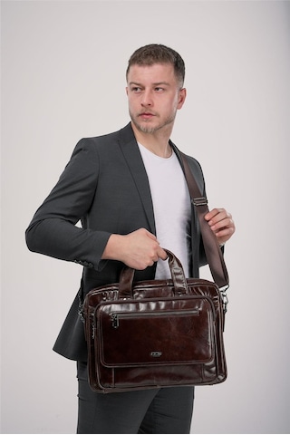 Ççs 71473 Hakiki Deri Evrak Çantası Kahve