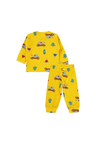 Civil Baby Arabalı Ve Filli 6-18 Ay Pijama Takımı - Sarı Koyu Sarı