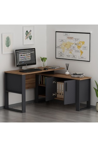 Ares Çalışma Masası Ofis Masası Bilgisayar Masası Ceviz - Antrasit Antrasit - Ceviz