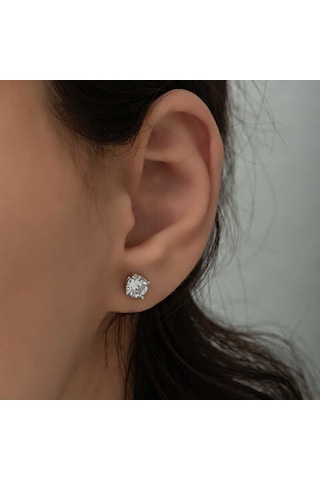 Kenpazar Gümüş 4 Mm Beyaz Zirkon Tek Taş Kadın Küpe