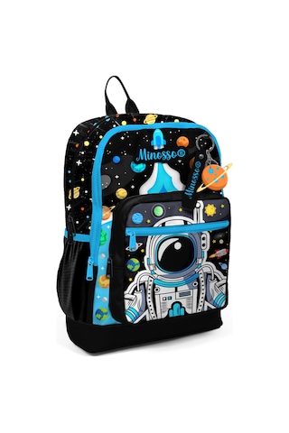 Minosso Astronot Desenli Erkek Çocuk İlkokul Sırt Çantası 1005 Siyah