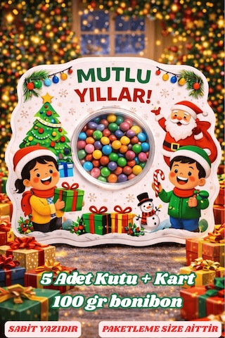 5 Adet Yılbaşı Hediye Bonibon - Özel Kartlı Hediyelik - Yılbaşı Hediye - Sömestr Hediye