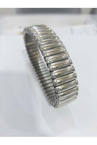 Çelik Bileklik Metal Kavisli Elastik Model 1 Cm Genişlik 18 Cm Uzunluk Ortası Gümüş Kenarı Gümüş Silver Gümüş