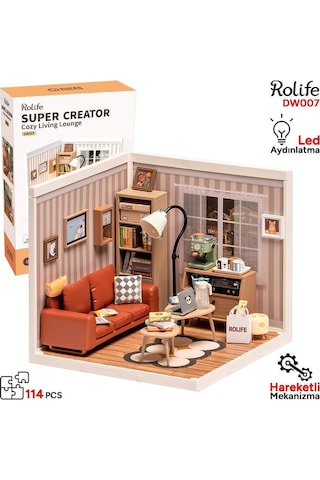 Rolife Dw007 Konforlu Oturma Odası Cozy Living Lounge Dıy Minyatür Maket Model Seti Mini Dollhouse 3d Model Kit Detaylı Dekoratif Hobi Seti 3d Puzzle Tiny House
