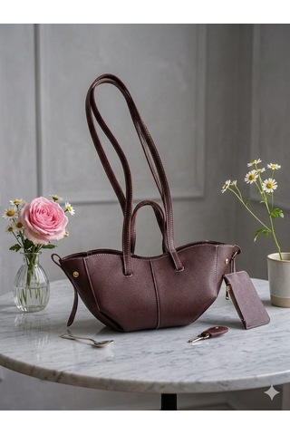 Housebags Valentina Kadın Fermuarlı + Cüzdan Charm El Ve Omuz Çantası Acı Kahverengi