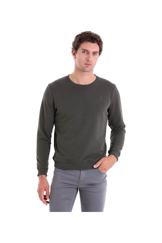 Hatemoğlu Haki Regular Fit Düz Pamuklu Bisiklet Yaka Sweatshirt Haki