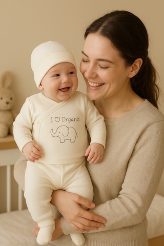 2 Li Avantajlı Set Hediyelik Organik Hastahane Çıkışı Bebek Takımı 0-3 Ay Pembe + Ekru