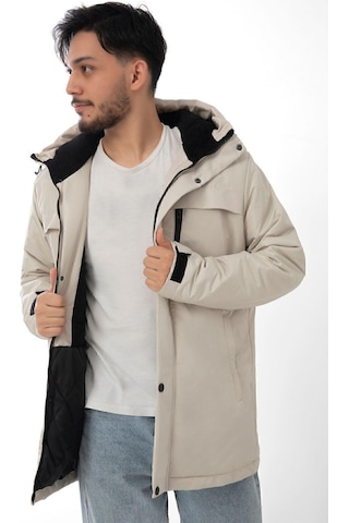 Spor Erkek Polarlı Kürklü Su Ve Rüzgar Geçirmez Kapüşonlu Kışlık Mont & Kaban & Parka-211 Taş