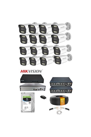 16'lı 5mp Poe Ip Kamera Seti Hikvision Nvr Ses Kayıtlı 4tb Hdd Metal Kasa 3.6mm İç/dış Ortam Gece Görüş Mobil İzleme