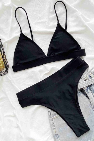 Angelsin Üçgen Kesim Siyah Bikini Üstü Siyah 001