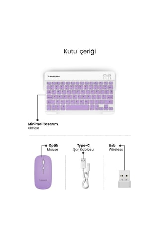 Mor Kablosuz Klavye Ve Mouse Seti