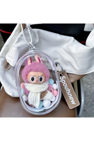 Kangvka Labubu Bebek Çantası: 10-15cm Puf Oyuncaklar İçin Taşıma Kılıfı, Toz Ve Güneşten Koruma, Seyahat Esintisi Şeffaf