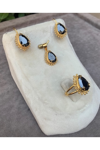 14 Ayar Altın Damla Model Oniks Taşlı Set