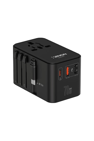 Xenon Smart Priz Dönüştürücü 70w Gan Hızlı Şarj, 200+ Ülke, Dahili Usb-c Kablo, Usb-c, 2x Usb-a X6411