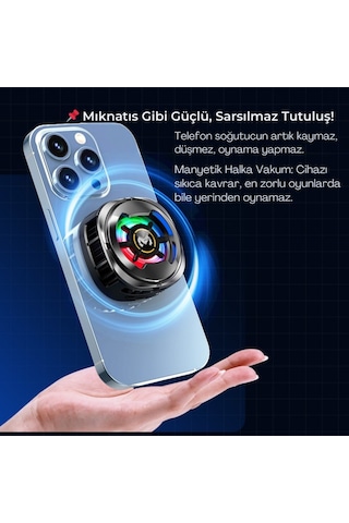 Polham Magsafe Uyumlu Telefon Soğutucu Dijital Isı Göstergeli, Rgb Led Işıklı, Turbo Fanlı 6000 Rpm, Klipsli Tutucu
