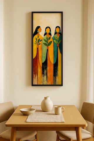 25 X 60 Cm Siyah Ahşap Çerçeve Soyut Kadın Figürlü Duvar Tablosu