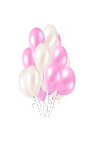 25 Adet Metalik Sedefli Pembe-Beyaz Karışık Balon Helyumla Uçan