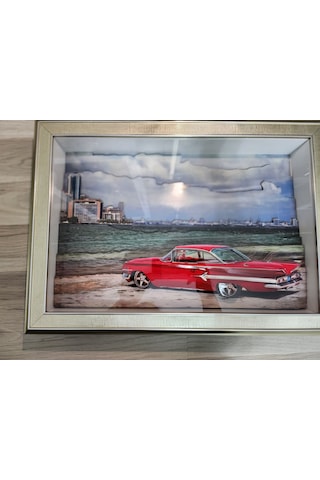Kırmızı Araba Nostalji 35 X 50 Rölyef Tablo