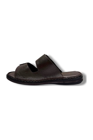 Cakgo 602-26 Hakiki Deri Ultra Soft Çift Tokalı Anatomik Erkek Terlik 40-47 Kahverengi