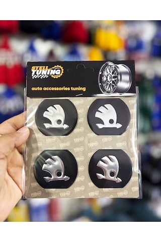 Universal Araç Uyumlu, Skoda Jant Göbeği Arması, Sticker 4'lü Set 60mm Gümüş