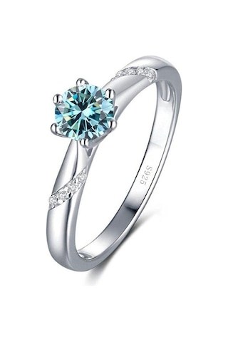 Mavi Bague Ringen Gerçek 1.0 Karat Mozanit Pırlanta Yüzük Kadınlar Için Güzel Takı 925 Ayar Gümüş Nişan Düğün Bayan Anillo