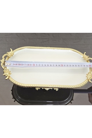 Porselen Küçük Sade Kayık Sunumluk Döküm Gold Çerçeveli Ve Ayaklı 30 Cm Beyaz