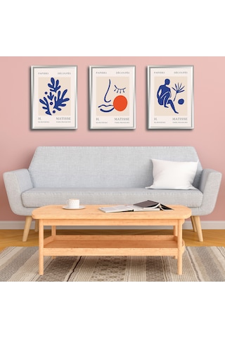 Henri Matisse 3'lü Alüminyum Çerçeveli Poster Seti - Önden Açılır A3 Açılır Kapanır Çerçeve Seti Papiers Découpés, Gümüş