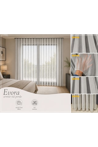 Evora Düz Lüx Tül Perde / Ölçünüze Özel Dikim Kırık Beyaz